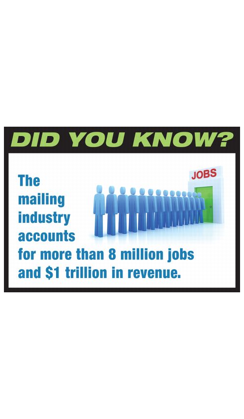 DID YOU KNOW? The mailing industry accounts for ore than 8 million jobs and 1 trillion in revenue.
