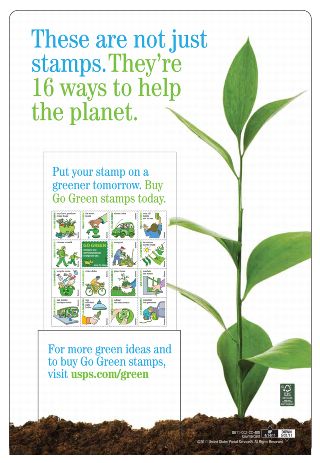 These are not just stamps. They're 16 ways to help the planet. Put your stamp on a greeer tomorrow. Buy Go Green stamps today. For more green ideas and to buy Go Green stamps, visit usps.com/green
