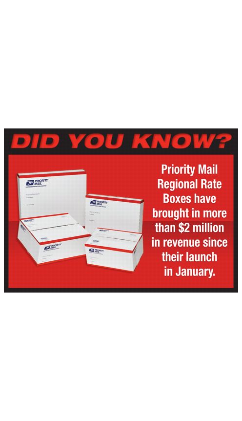 DID YOU KNOW? Priority Mail Regional Rate Boxes have brought in more than $2 million in revenue since their launch in January.