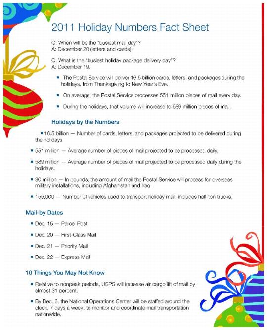 2011 Holiday Numbers Fact Sheet