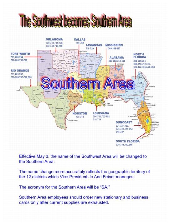 the Southwest becomes Southern Area