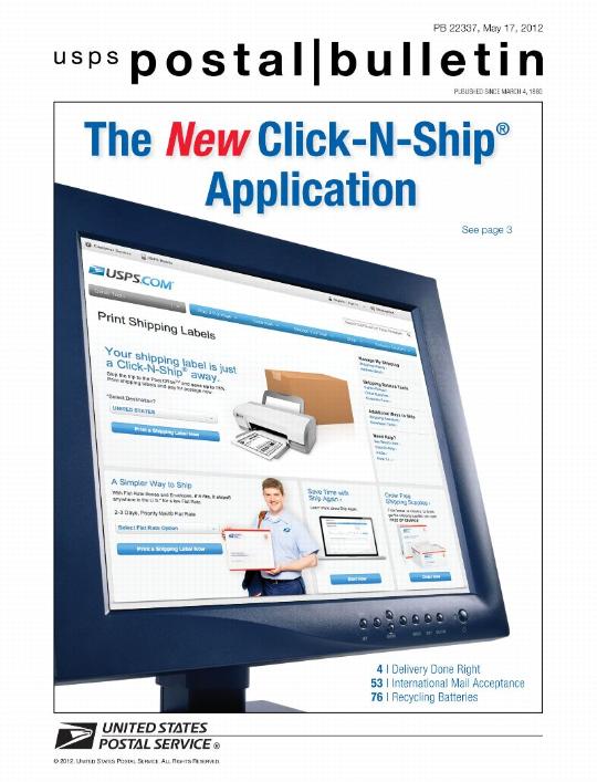 PB 22337, May 17, 2012 Front Cover - The New Click-N-Ship Application, see page 3