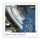 Glacier and icebergs stamp