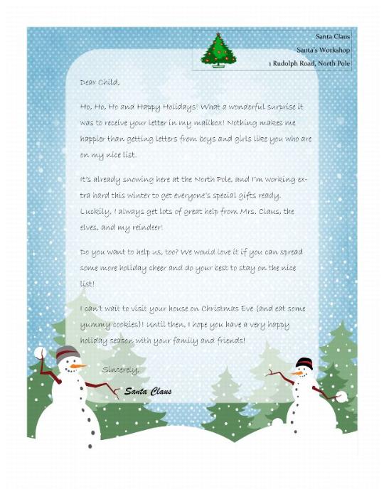 Sample Letter to Santa