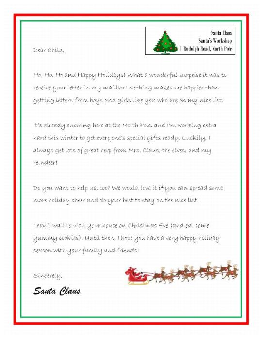 Sample Letter to Santa