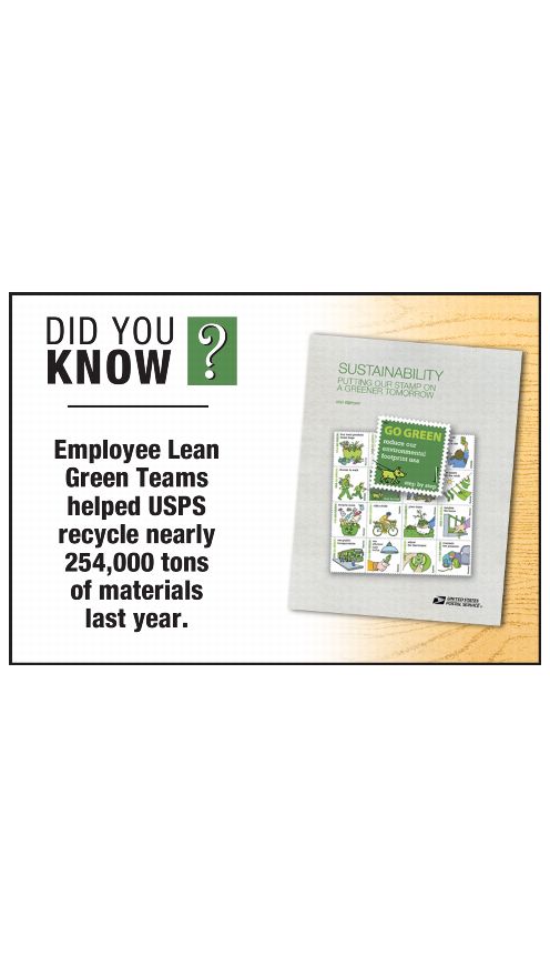 DID YOU KNOW? Employee Lean Green Teams helped USPS recycle nearly 254,000 of materials last year.