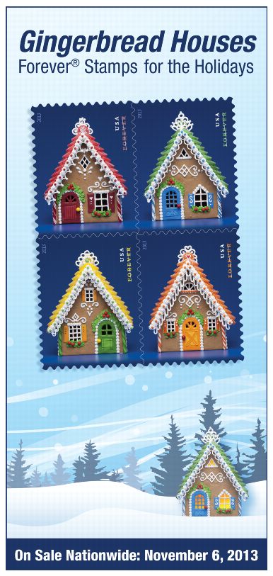 Postal Bulletin 22378, December 12, 2013, Gingerbread Houses Forever Stamps for the Holidays