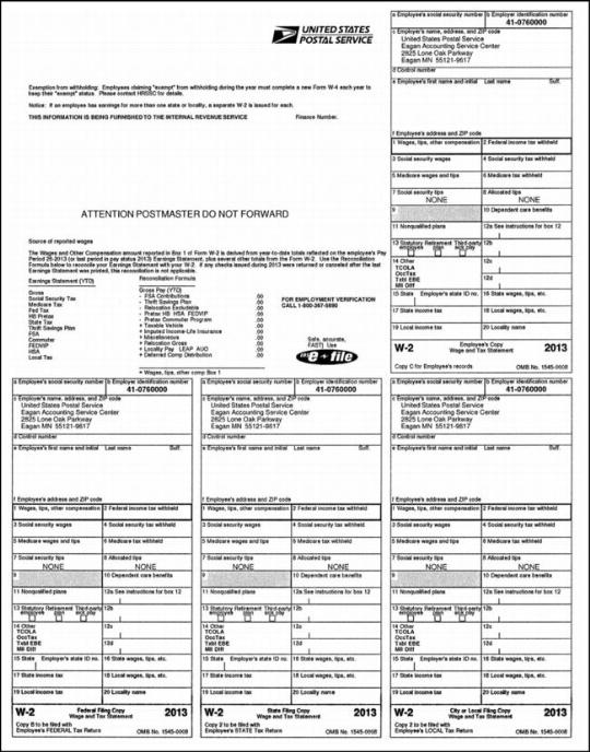2014 W-2 Form, Front