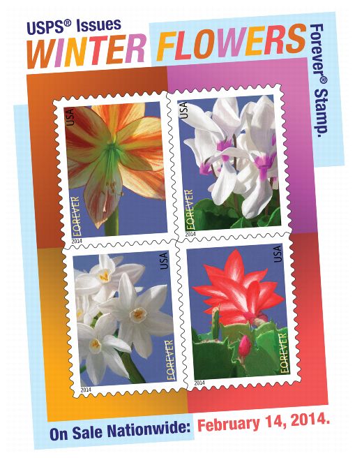 PB 22384, March 6, 2014 - Back Cover - USPS Issues WINTER FLOWERS Forever Stamp
