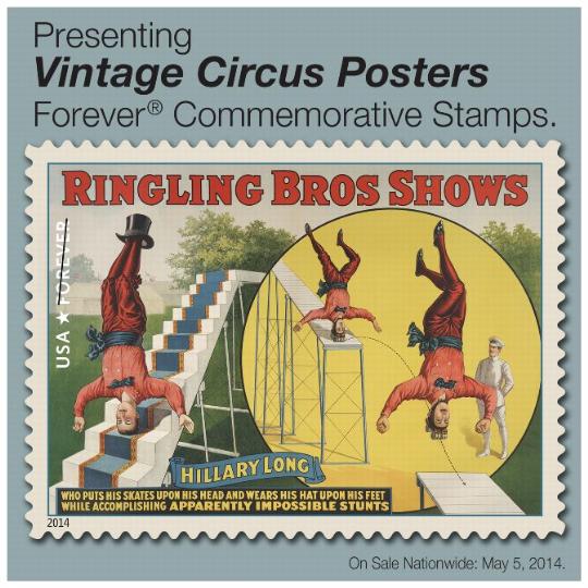 Pb 22390, May 29, 2014. Back Cover, Presenting Vintage Circus Posters Forever Commemorative Stamps, On sale May 5, 2014