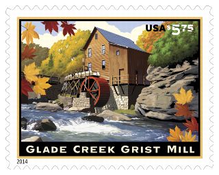 Stamp Announcement 14-40: Glade Creek Grist Mill Priority Mail Stamp