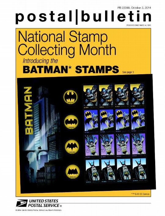 PB 22399 - Front Cover - national Stamp Collecting Month Introducing the BATMAN* STAMPS See page 3