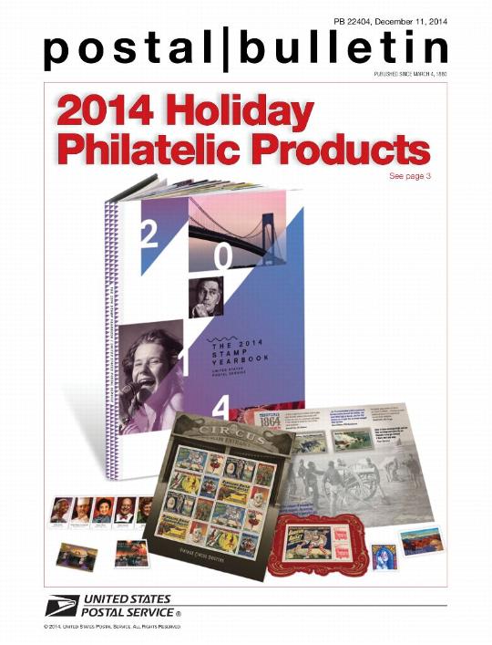 Postal Bulletin 22404, December 11, 2014 - 2014 Holiday Philatelic Products - Front Cover