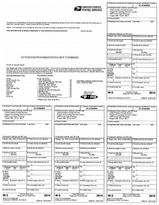 2014 IRS Tax Form W-2 Wage Statements – 6-Part Carbonless Single Sheets (2 Employees Per Sheet) GPO