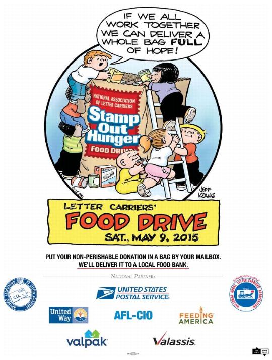 LETTER CARRIERS' FOOD DRIVE SATURDAY, MAY 9, 2015