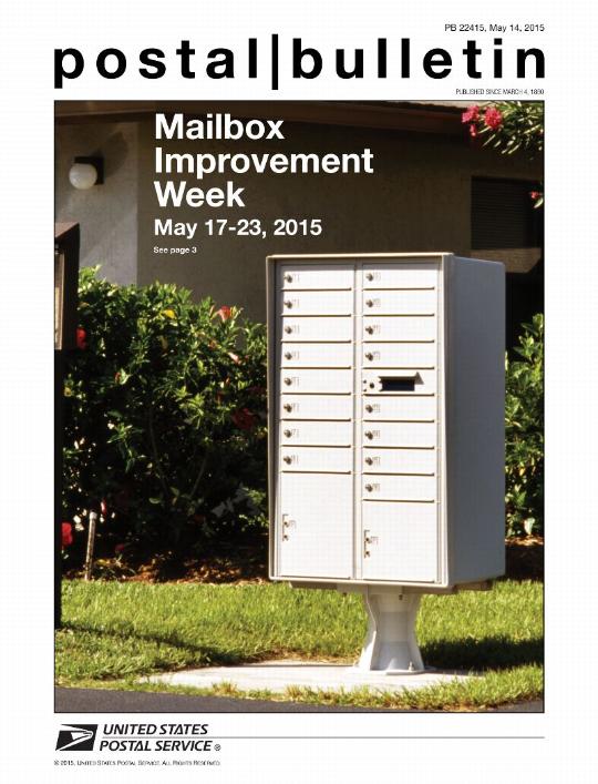 PB 22415, May 14, 2015 - Front Cover - Mailbox Improvement Week, May 17-23, 2015 see page 3.