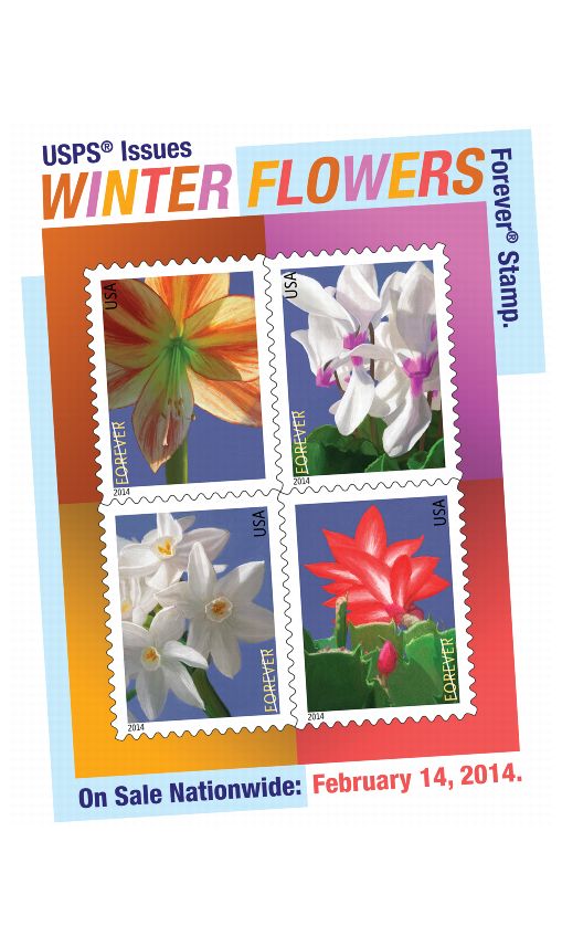 USPS Issues WINTER FLOWERS Forever Stamp. On Sale Nationwide: February 14, 2014