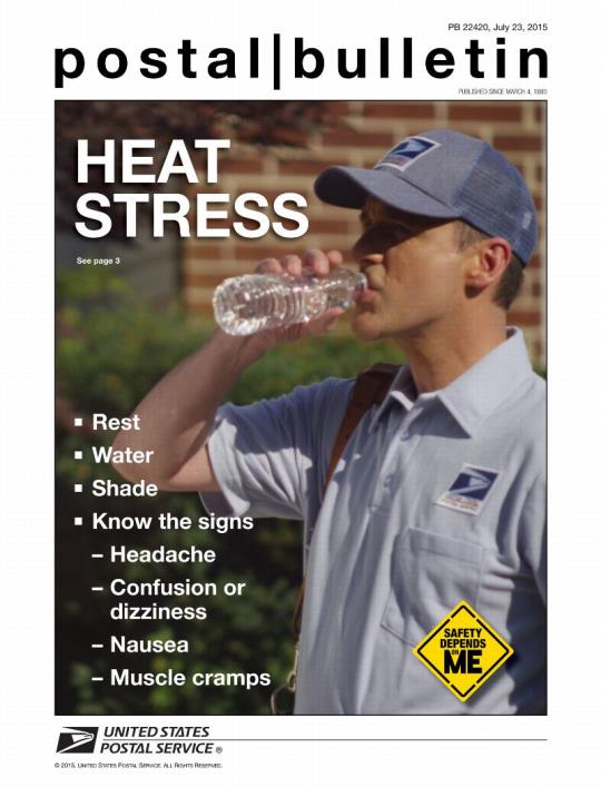 Postal Bulletin 22420, Front Cover, HEAT STRESS see page 3.