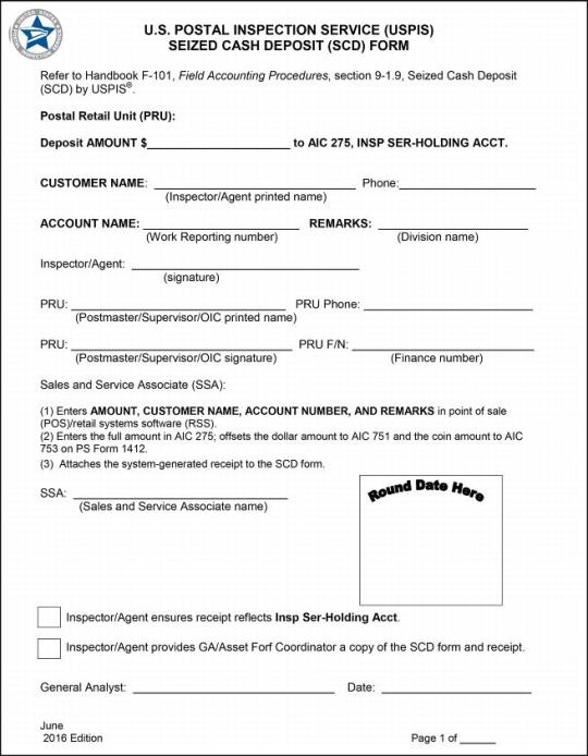 Example of Seized Cash Deposit Form