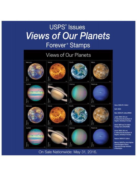 USPS Issues Views of Our Planets Forever Stamps. On Sale Nationwide: May 31, 2016.