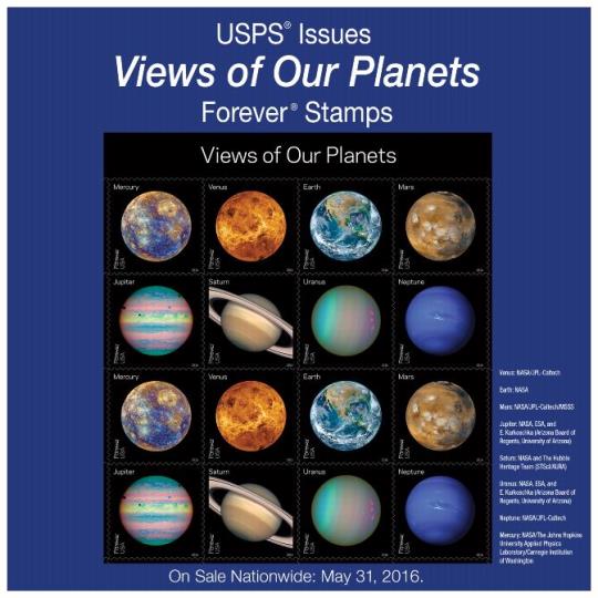 USPS Issues Views of Our Planets Stamps. On Sale Nationwide: May 31, 2016.