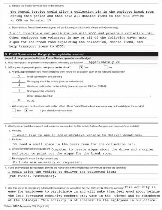 Sample completed PS Form 3337-A, pg.2.