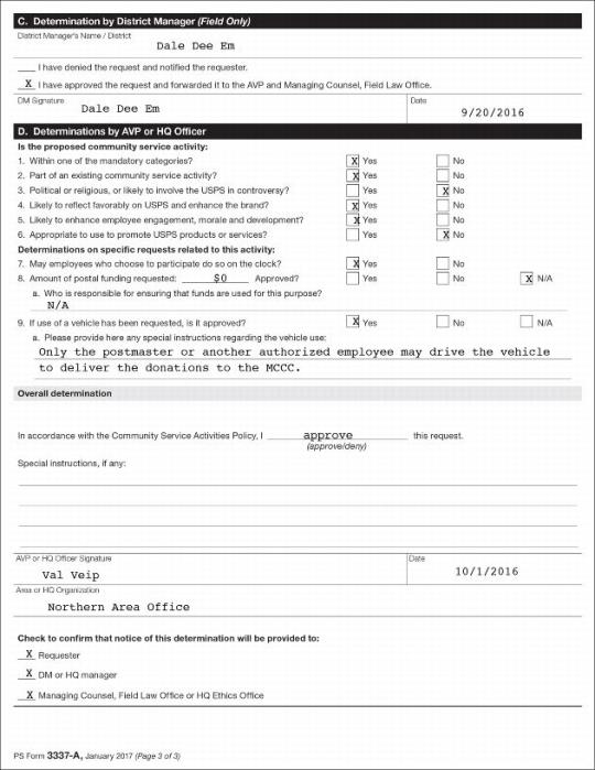 Sample completed PS Form 3337-A, pg. 3.