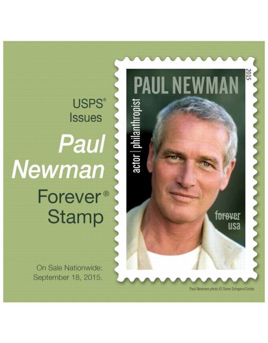 USPS Issues Paul Newman Forever Stamp. On Sale Nationwide: September 18, 2015.