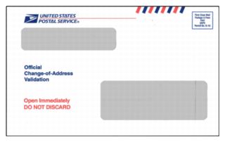 USPS Official Change of Address Validation Envelope