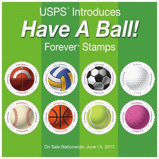 PB 22474, Back Cover, USPS Introduces Have A Ball! Forever Stamps. On Sale Nationwide: June 14, 2017.
