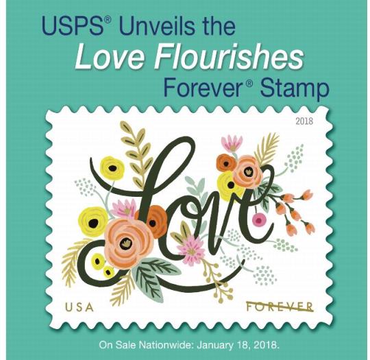 USPS Unveils the Love Flourishes Forever Stamp. On Sale Nationwide: January 18, 2018.