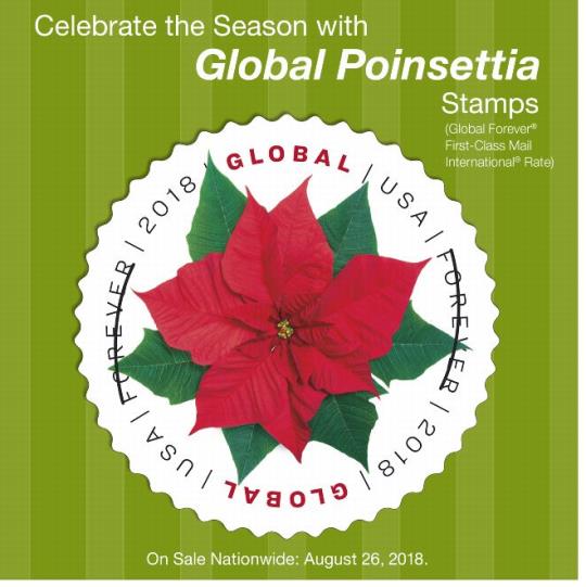 On sale Nationwide August 26, 2018- Celebrate the Season with Global Pointsettia Stamps