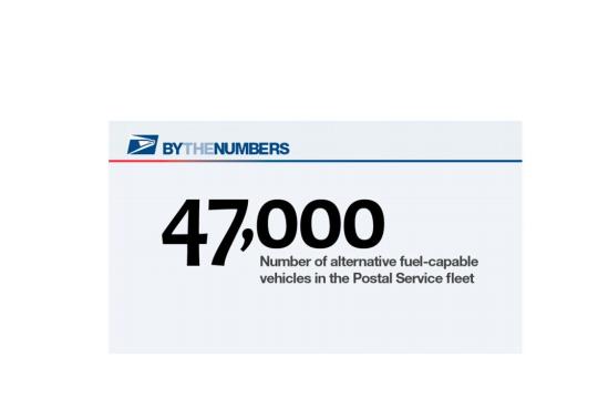 By the Numbers. 47,000: Number of alternative fuel-capable vehicles in the Postal Service fleet.