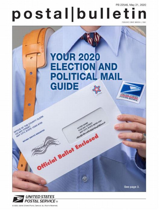 Postal Bulletin 22546, May 21, 2020 (front cover). Your 2020 Election and Political Mail Guide.