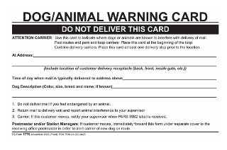 Dog/Animal Warning Card