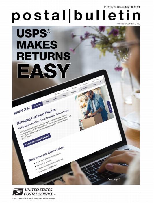 Front Cover: Postal Bulletin 22588, December 30, 2021. USPS Makes Returns Easy.