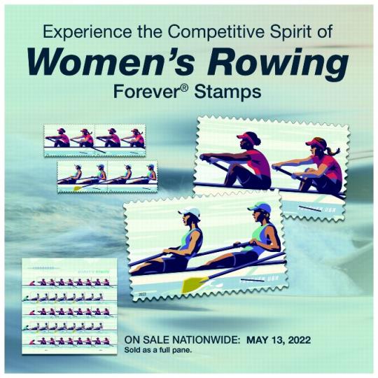 Back cover (Postal Bulletin 22601). June 30, 2022. Experience the Competitive Spirit of Womens Rowing Forever Stamps. On Sale Nationwide: May 13, 2022. Sold as a full pane.
