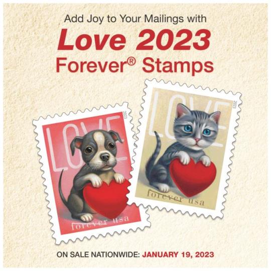Back cover (Postal Bulletin 22618). February 23, 2023. Add Joy to Your Mailings with Love 2023 Forever Stamps. On Sale Nationwide: January 19, 2023.