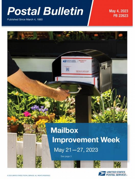 Front Cover: Postal Bulletin 22623. May 4, 2023. Mailbox Improvement Week: May 21-27, 2023.