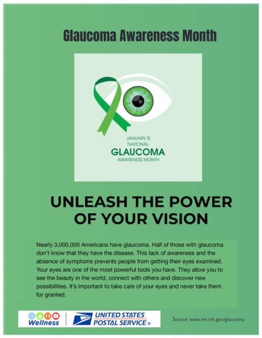 Glaucoma Awareness Month. Unleash the Power of Your Vision.Nearly 3,000,000 Americans have glaucoma. Half of those with glaucoma don’t know that they have the disease. This lack of awareness and the absence of symptoms prevents people from getting their eyes examined. Your eyes are one of the most powerful tools you have. They allow you to see the beauty in the world, connect with others and discover new possibilities. It’s important to take care of your eyes and never take them for granted.