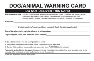 Dog/Animal Warning Card Dog/Animal Warning Card