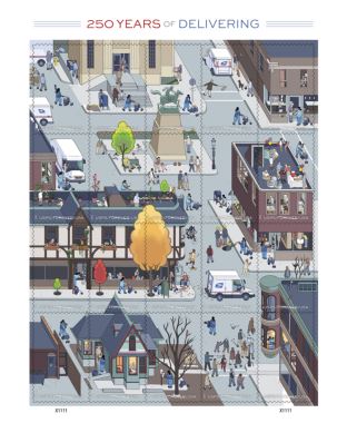 250 Years of Delivering Stamp illustrated pane