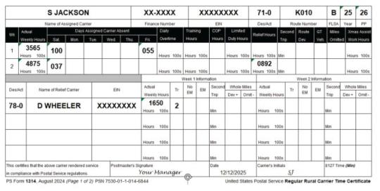 Exhibit 2. Regular Carrier Not on Relief Day Work List Works Relief Day (Week 2) and Does Not Receive an X Day in the Same Pay Period Exhibit 2. Regular Carrier Not on Relief Day Work List Works Relief Day (Week 2) and Does Not Receive an X Day in the Same Pay Period