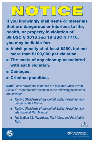 Poster 318, Civil Penalties, Mailing Hazardous Material