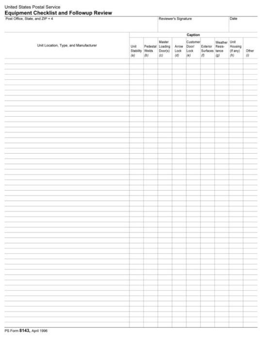 Exhibit G, Equipment Checklist and Followup Review
