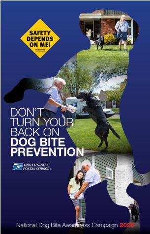 Poster: Don't Turn Your Back on Dog Bite Prevention. National Dog Bite Awareess Campaign 2026.