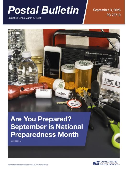 Front Cover: Postal Bulletin 22710. September 3, 2027. Are You Prepared? September is National Preparedness Month.