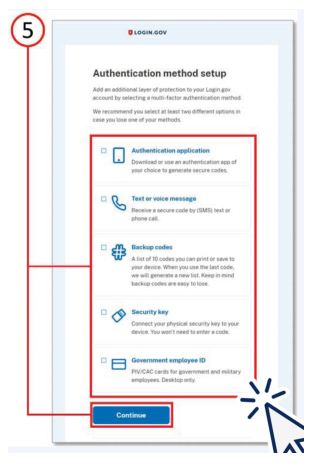 Step 5: Authentication method setup screenshot