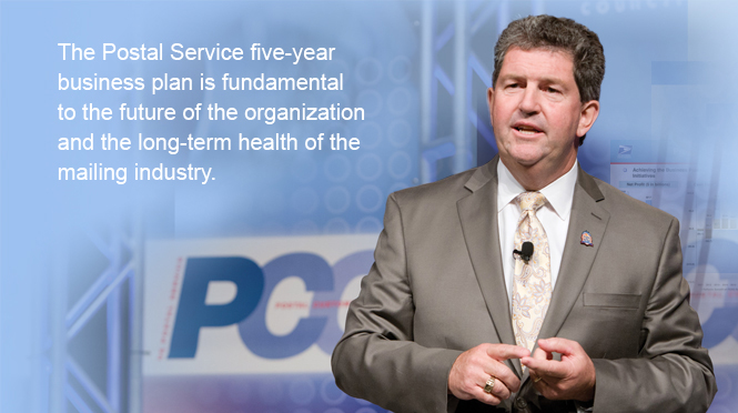 Image of Post Master General Pat Donohoe: The Postal Service five-year business plan is fundamental to the future of the organization and the long-term health of the mailing industry.