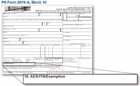 PS Form 2976-A, Block 10 highlighted